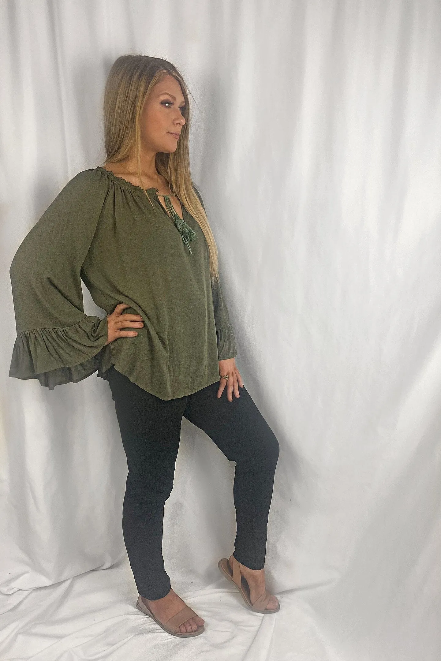 💙 AVERY Long Sleeve Boho Tops - Black & Khaki