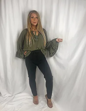 💙 AVERY Long Sleeve Boho Tops - Black & Khaki