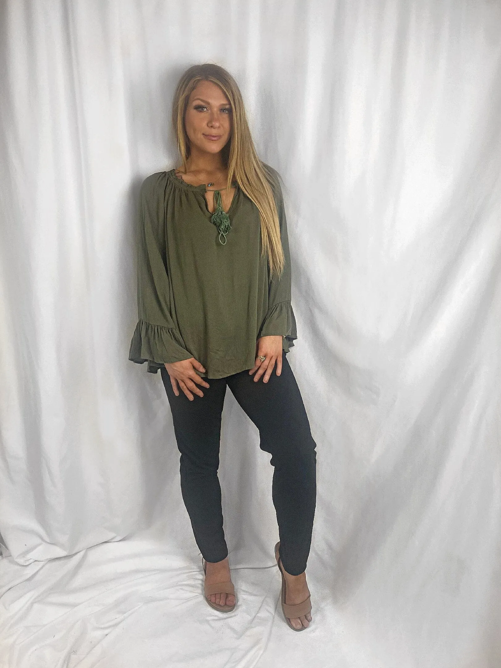 💙 AVERY Long Sleeve Boho Tops - Black & Khaki