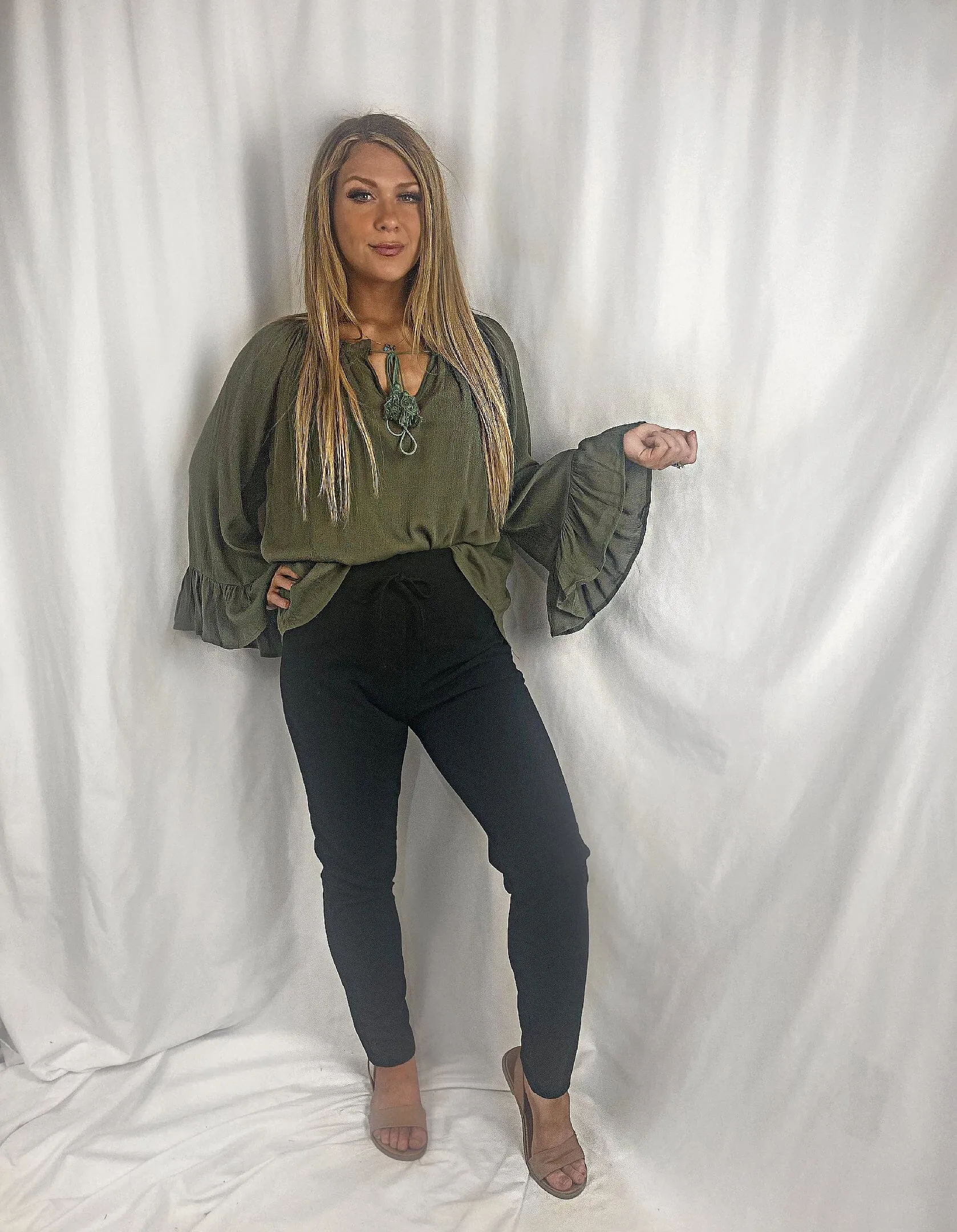 💙 AVERY Long Sleeve Boho Tops - Black & Khaki