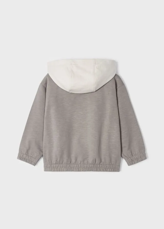 3458 Mayoral Mini Boys Relaxed Zippered Hoodie Jacket, Fossil Lt Grey