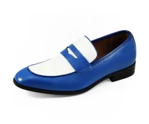 Amali Royal Elegance Two Tone Penny Loafers Men’s Vegan Leather Royal Blue & White