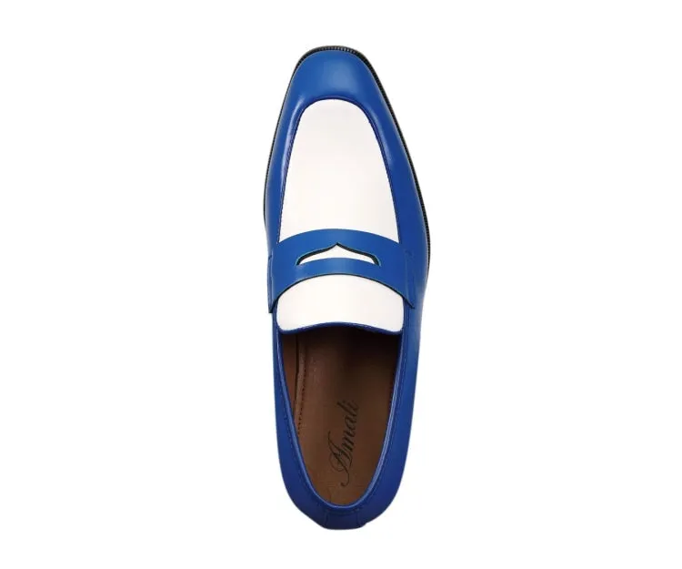 Amali Royal Elegance Two Tone Penny Loafers Men’s Vegan Leather Royal Blue & White