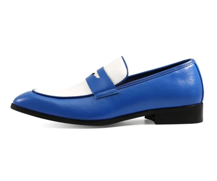 Amali Royal Elegance Two Tone Penny Loafers Men’s Vegan Leather Royal Blue & White