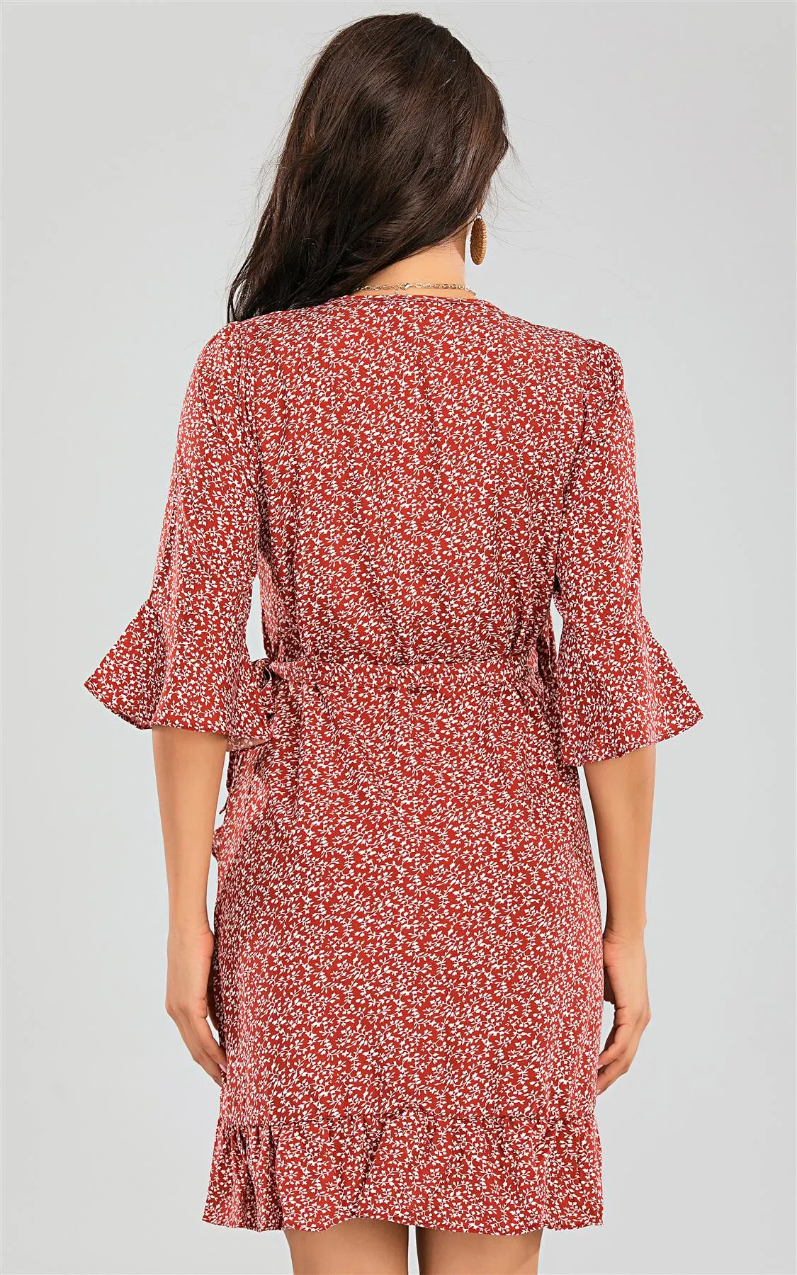 Angel Sleeve Frill Mini Dress Red Print