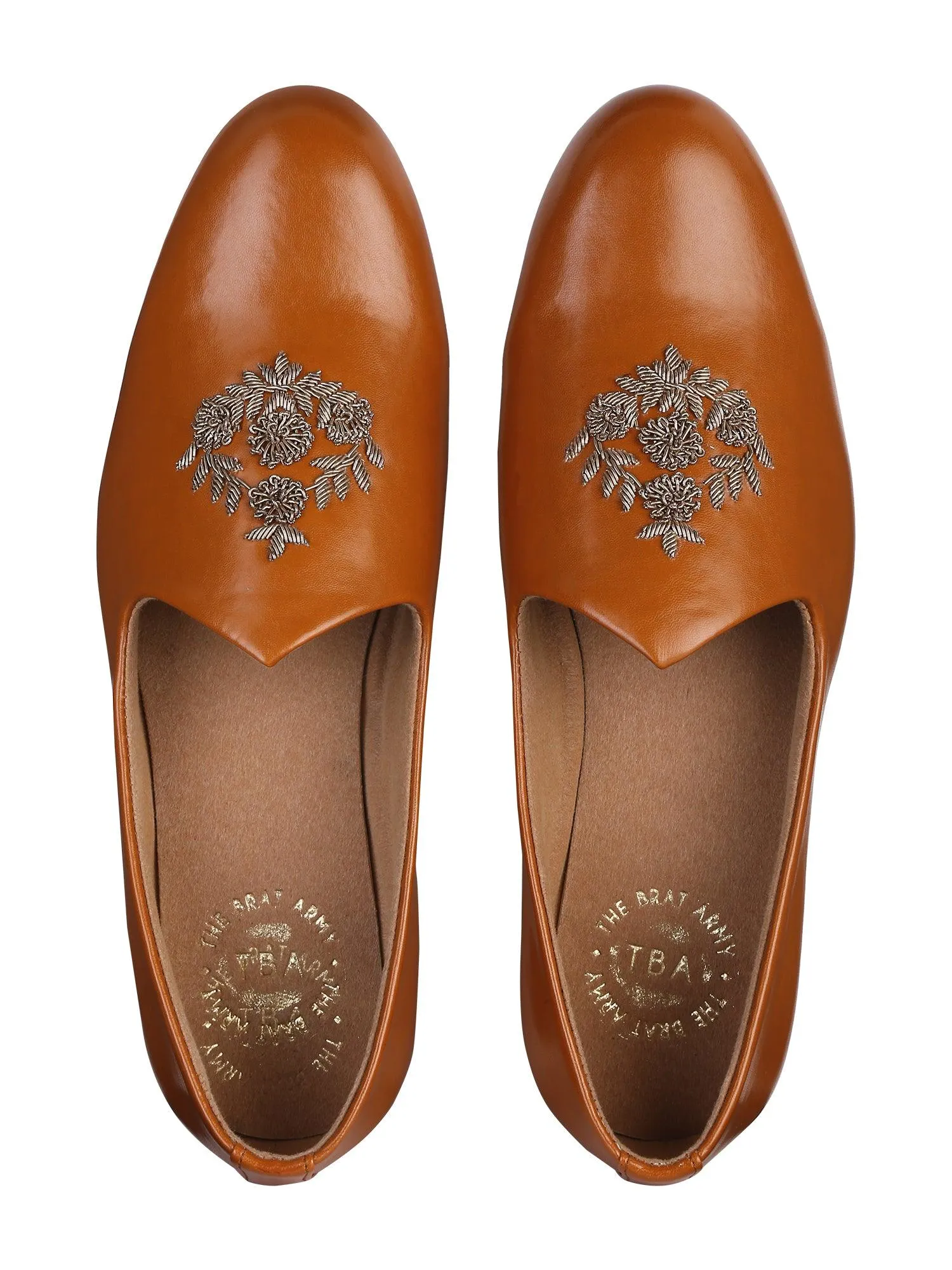 Anza Tan Hand-Embroidered Ethnic Slip-Ons