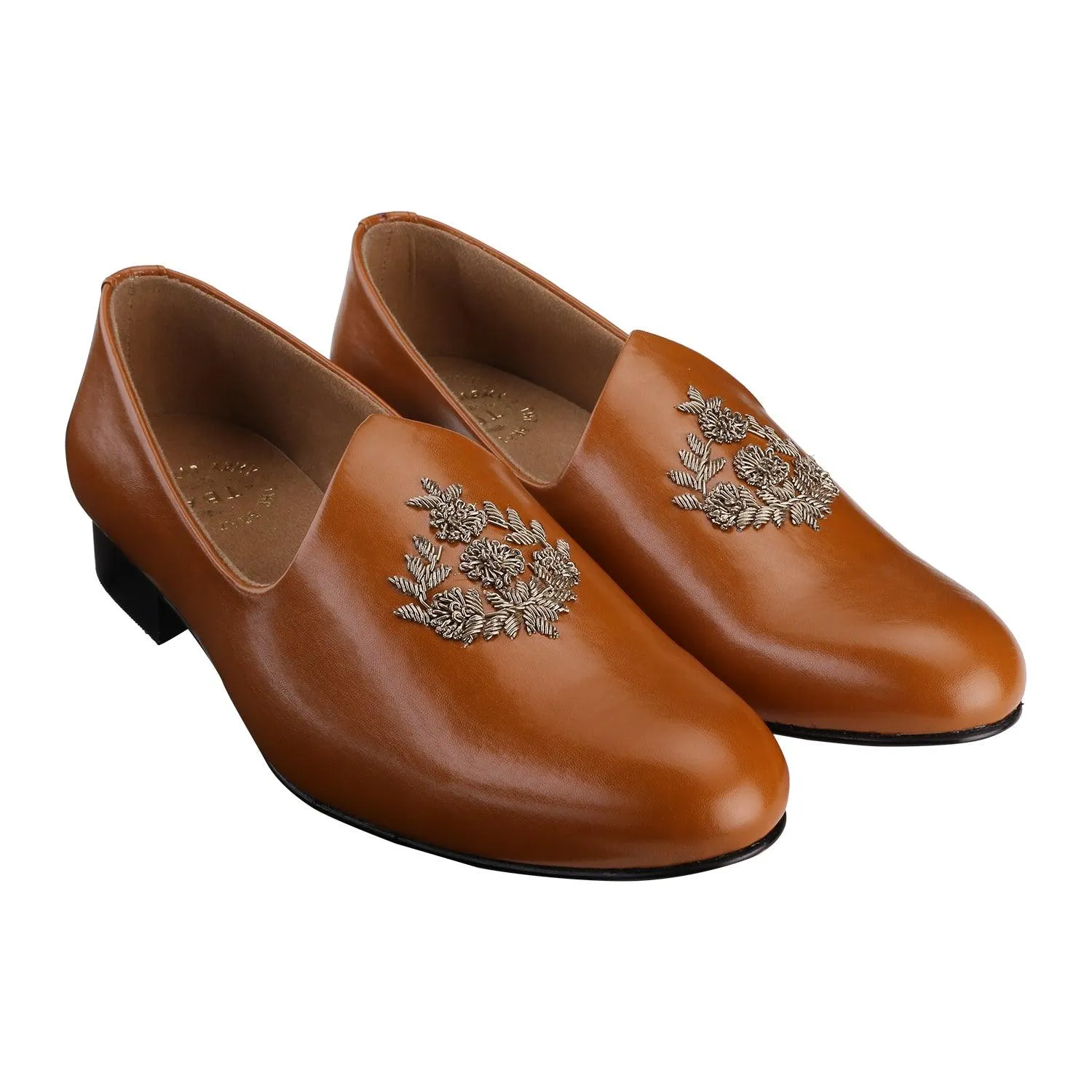 Anza Tan Hand-Embroidered Ethnic Slip-Ons