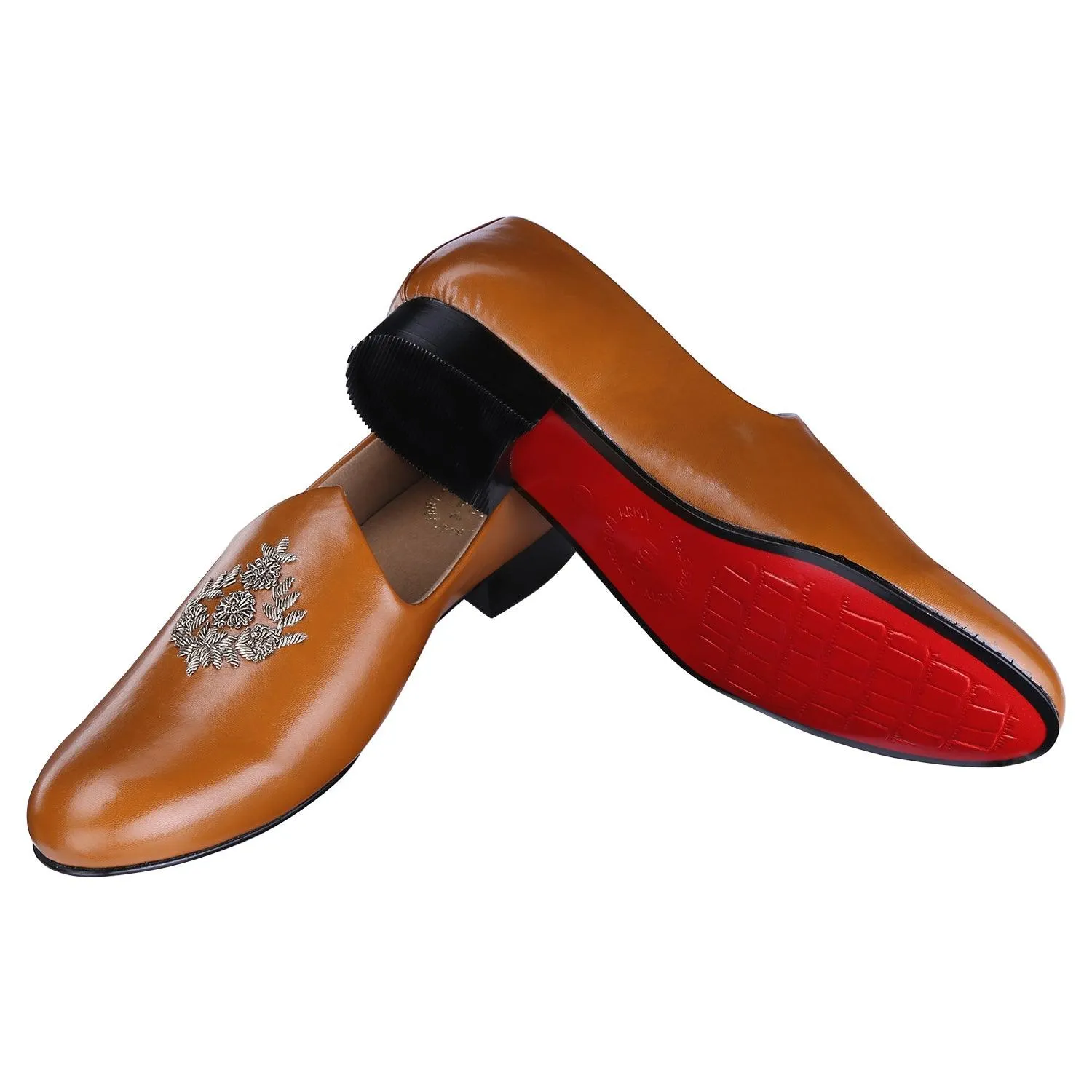 Anza Tan Hand-Embroidered Ethnic Slip-Ons