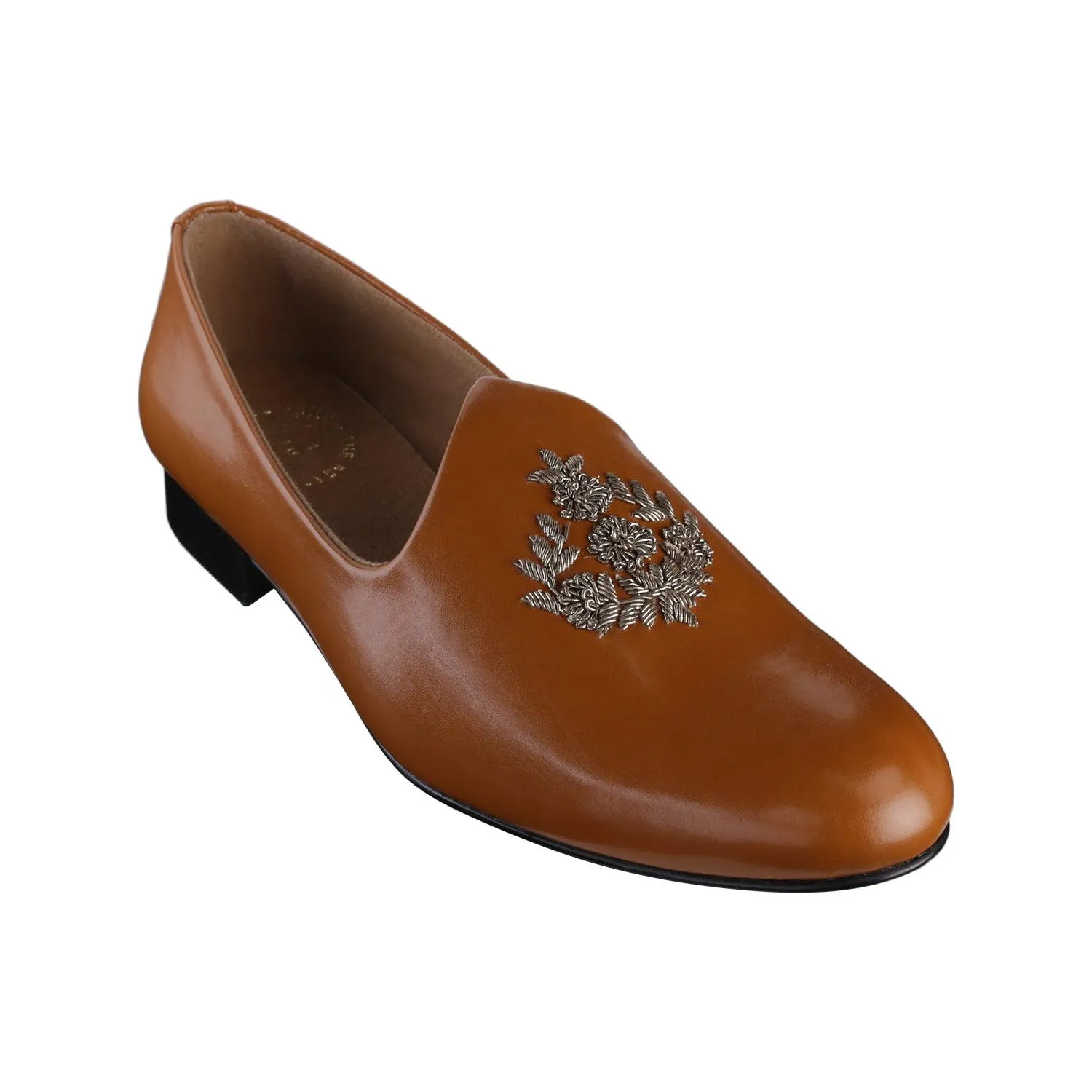 Anza Tan Hand-Embroidered Ethnic Slip-Ons