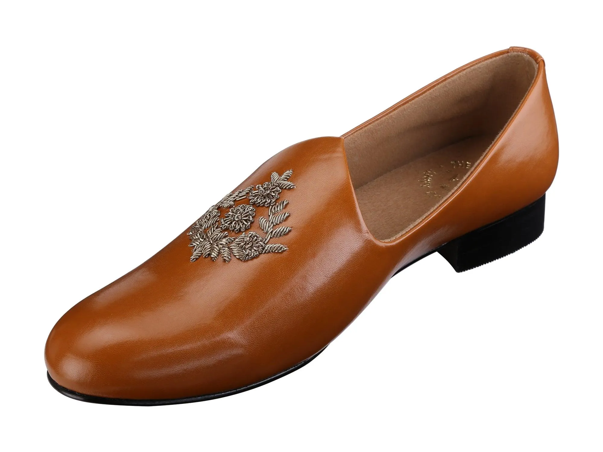 Anza Tan Hand-Embroidered Ethnic Slip-Ons