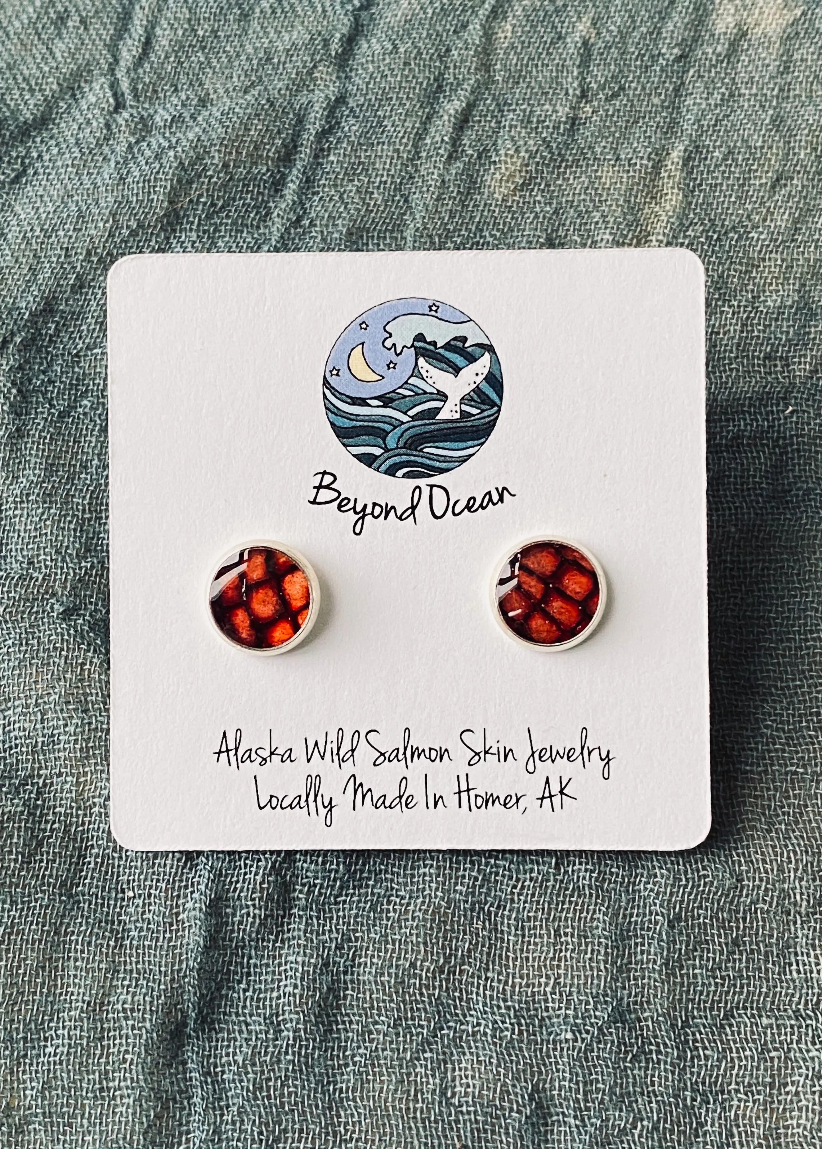 Beyond Ocean Salmon Leather Stud Earring