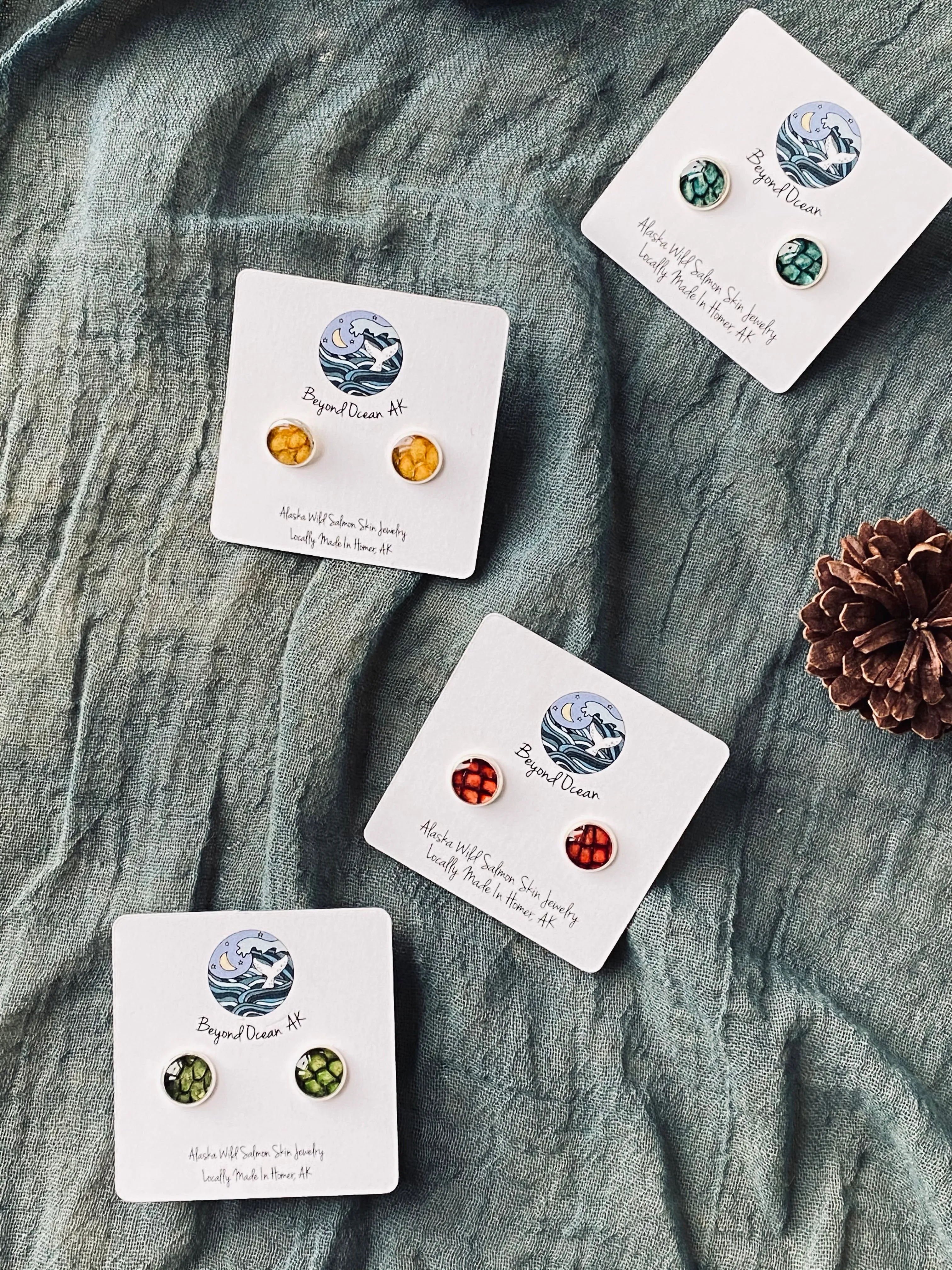 Beyond Ocean Salmon Leather Stud Earring