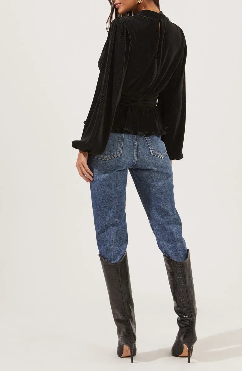 Black Crepe Peplum Blouse