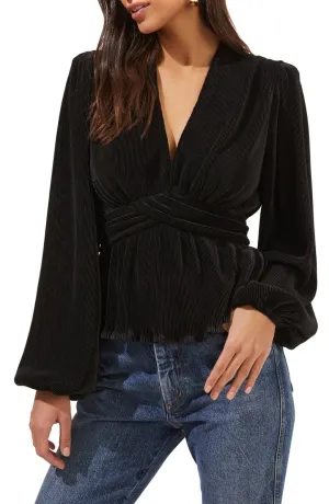 Black Crepe Peplum Blouse