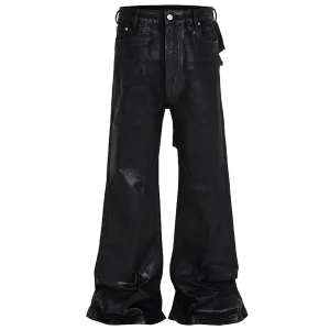 Black Leather-Look Flare Jeans