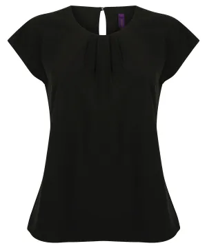 Black - Women's pleat front short sleeve blouse