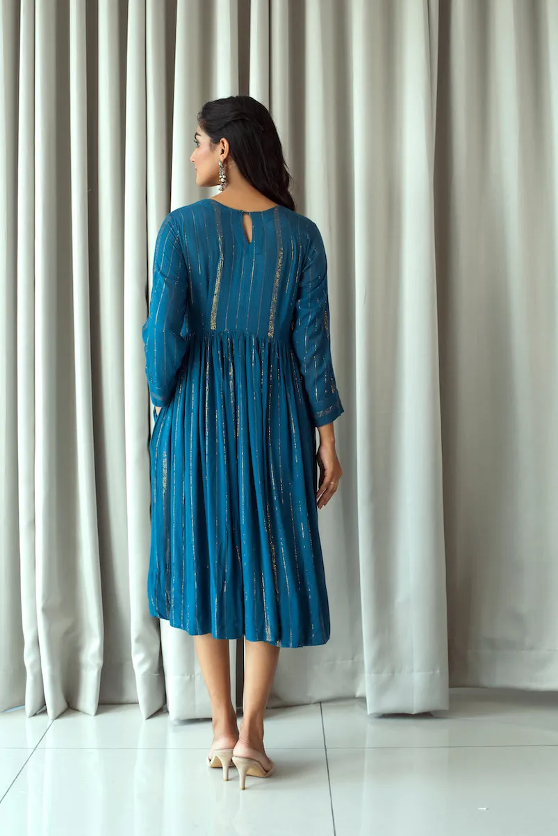 Blue Midi Dress With Zari