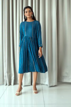 Blue Midi Dress With Zari