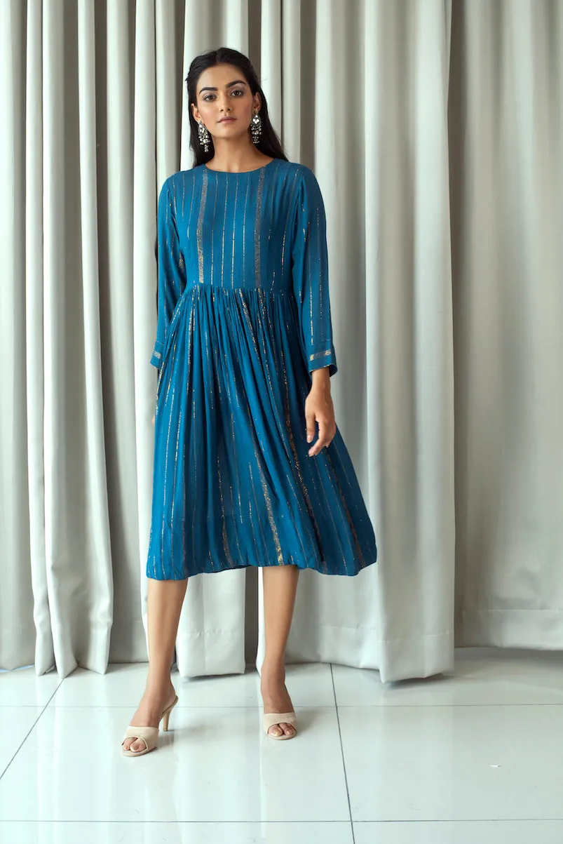 Blue Midi Dress With Zari