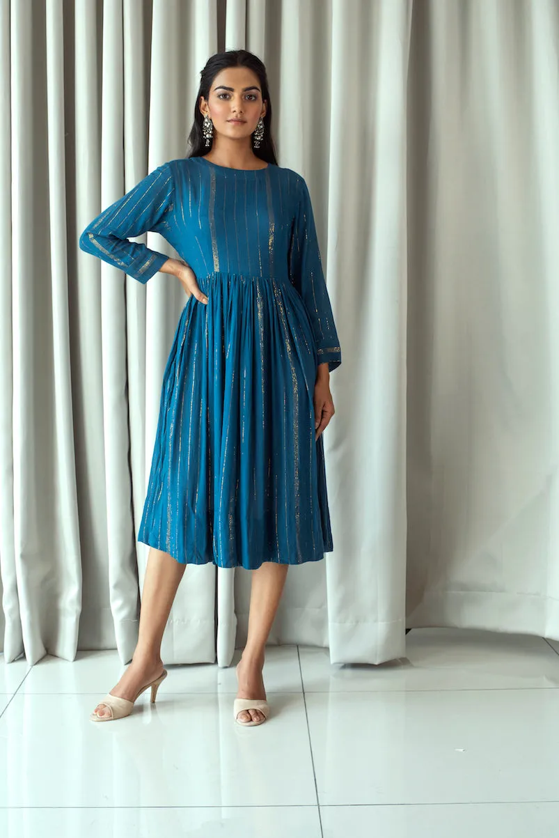 Blue Midi Dress With Zari