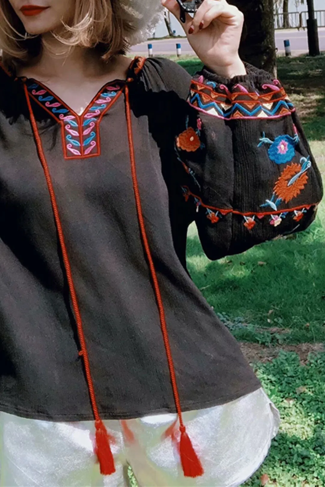 Boho Tops for Women, Boho Tops for Women, Boho Blouse,  Embroidery Cotton in Black