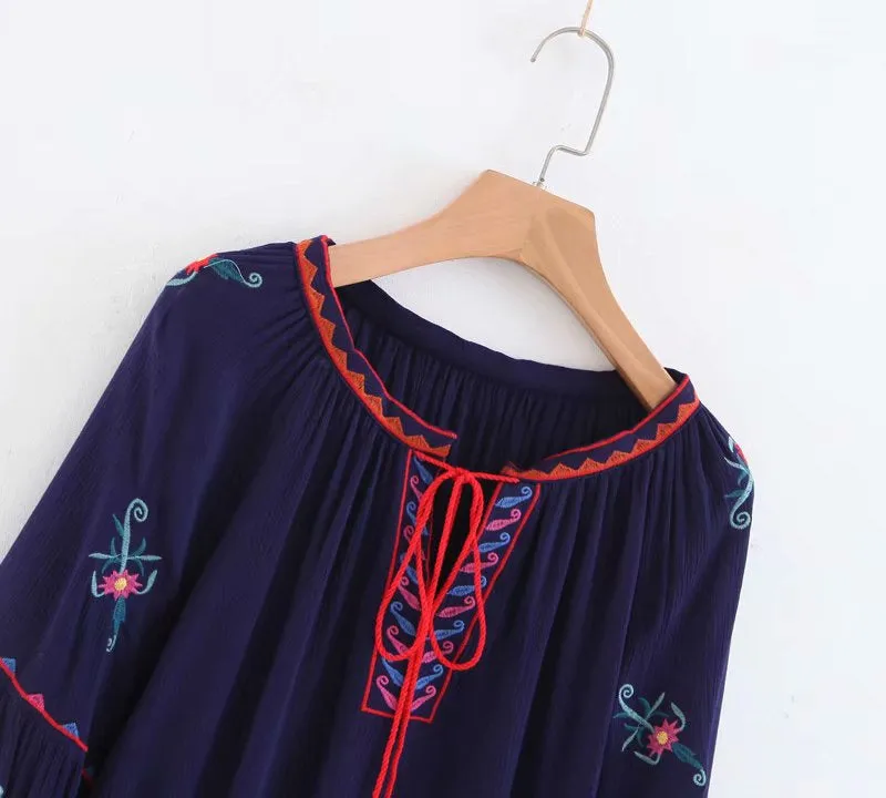 Boho Tops for Women, Boho Tops for Women, Boho Blouse,  Embroidery Cotton in Black