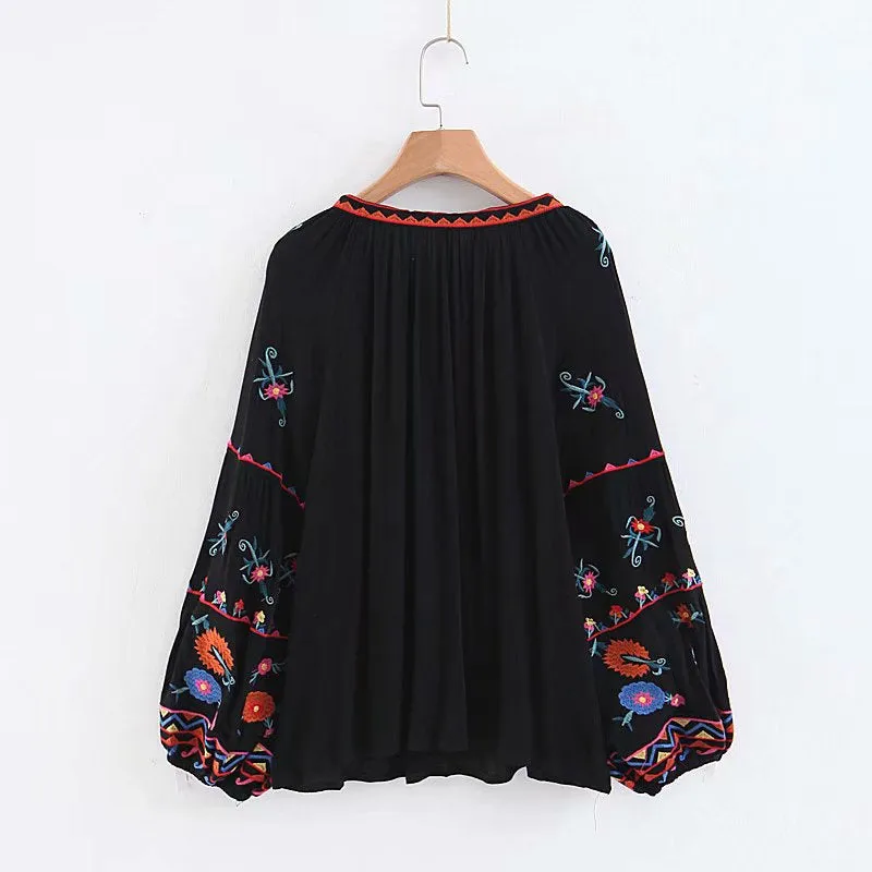 Boho Tops for Women, Boho Tops for Women, Boho Blouse,  Embroidery Cotton in Black