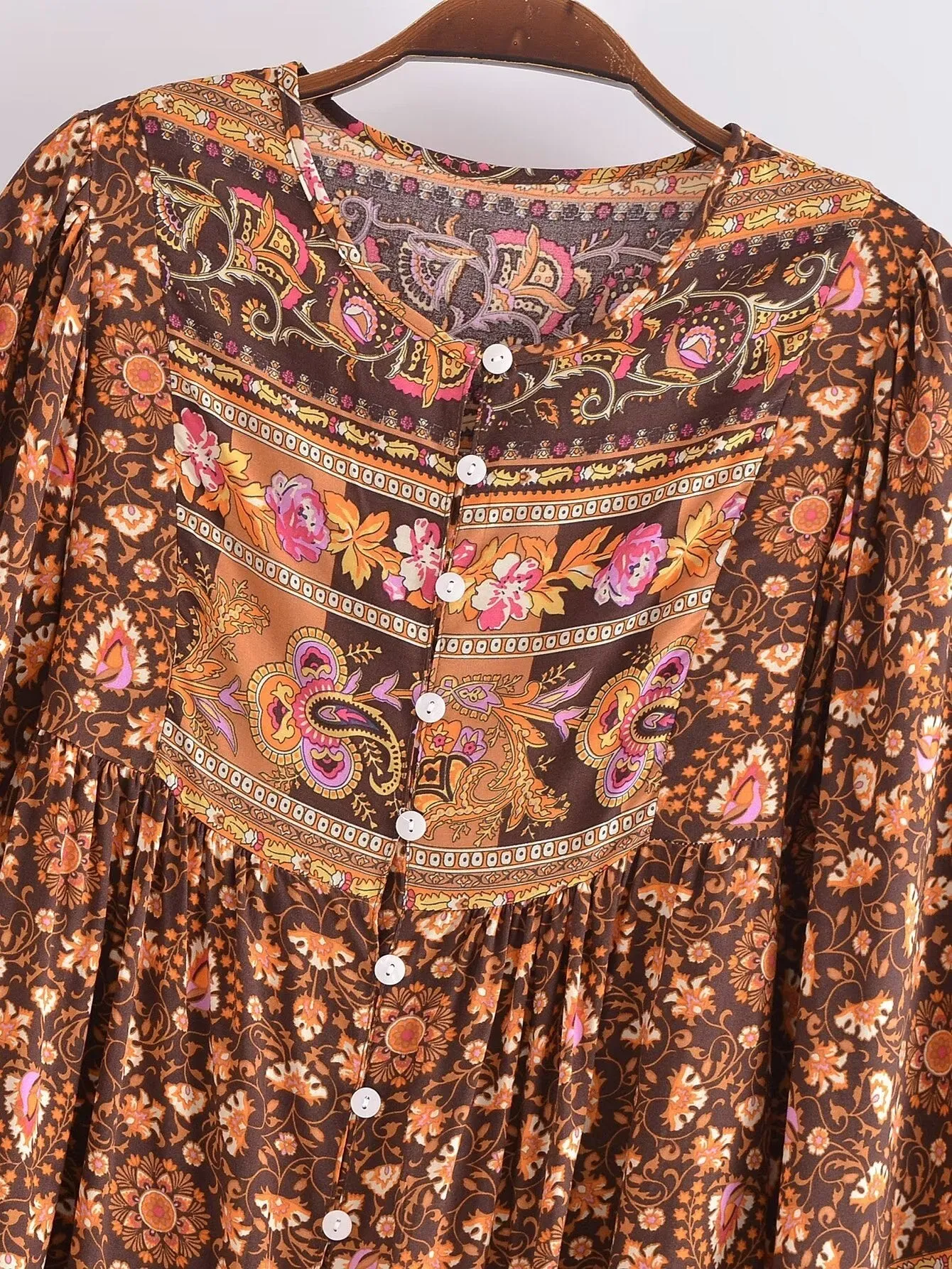 Boho Tops for Women, Boho Tops for Women, Boho Blouse, Maryam in Orange, Green and Pink