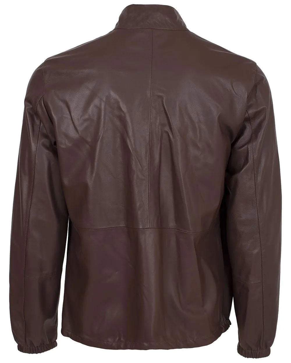Brown Leather Reversible Bomber Jacket