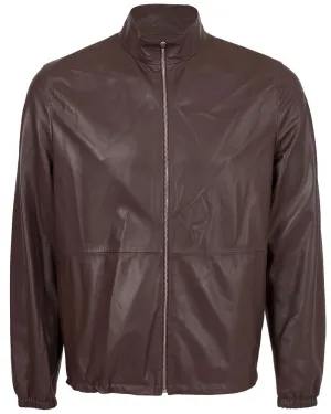 Brown Leather Reversible Bomber Jacket