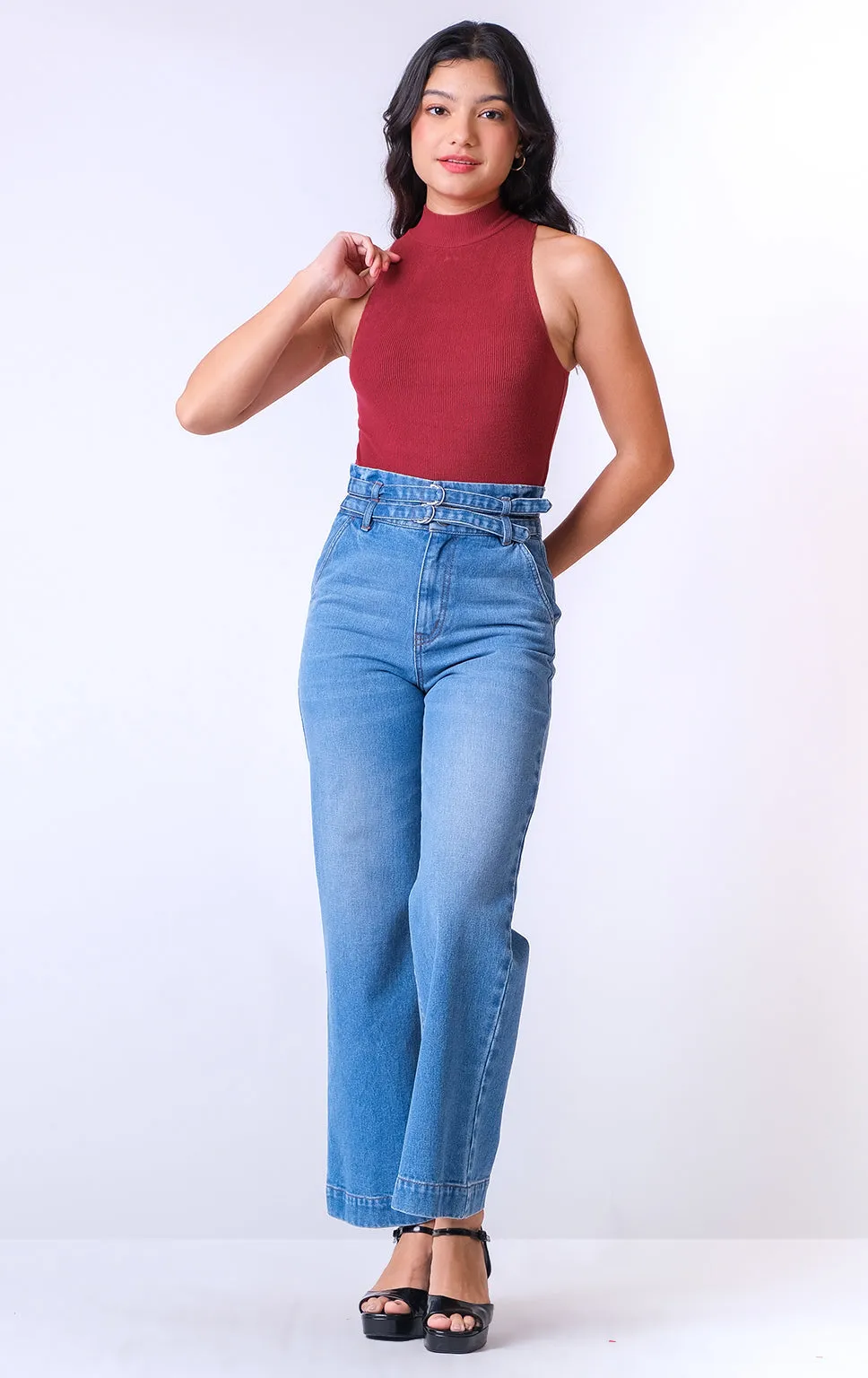 BURGUNDY MOCK NECK HALTER BODYSUIT