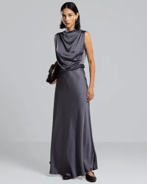 Camilla Bias Satin Skirt | Charcoal