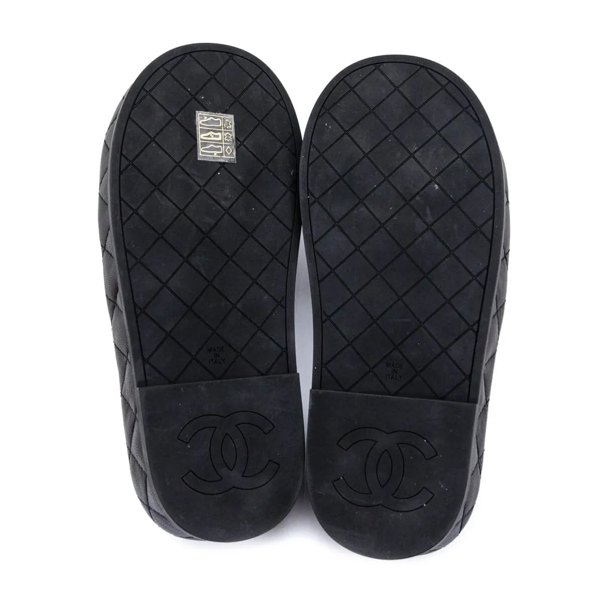 Chanel Black Quilted Lambskin CC Slides Size US 6 | EU 36