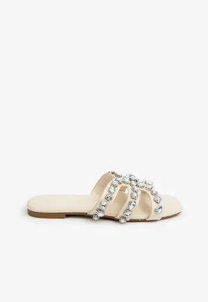 Choice Embellished Detail Flat Sandals Beige