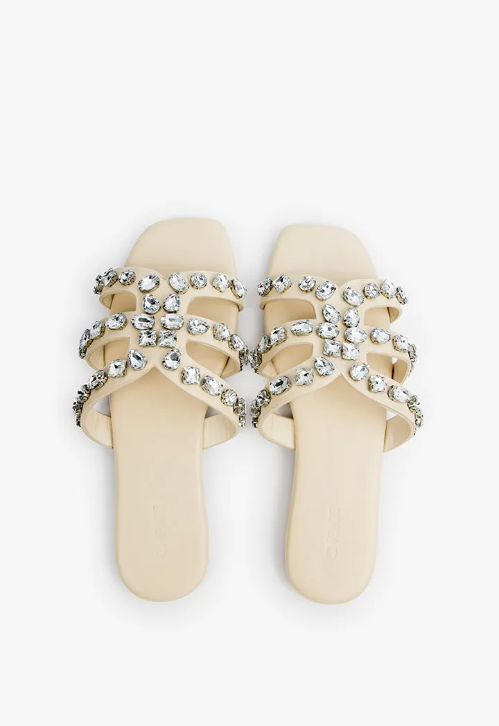 Choice Embellished Detail Flat Sandals Beige
