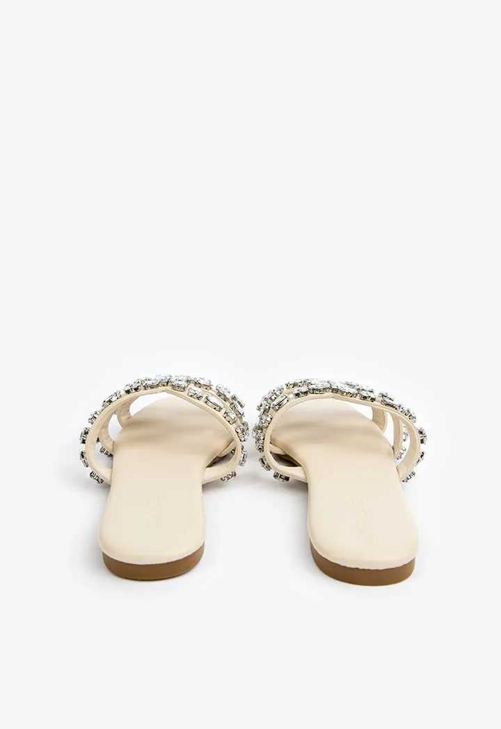 Choice Embellished Detail Flat Sandals Beige