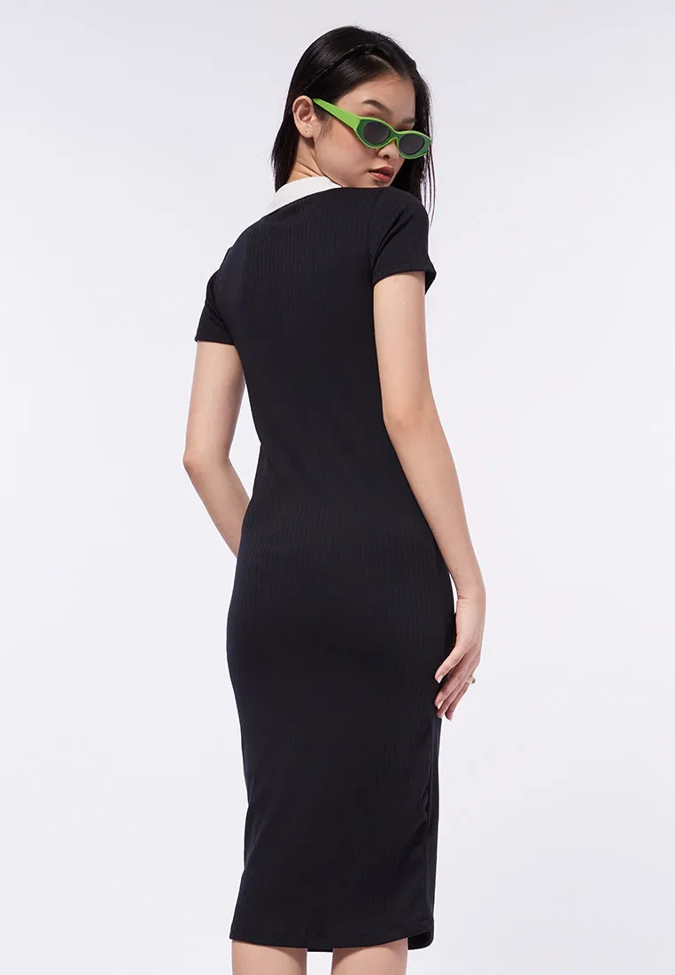 Collared Short Sleeve Midi Dress