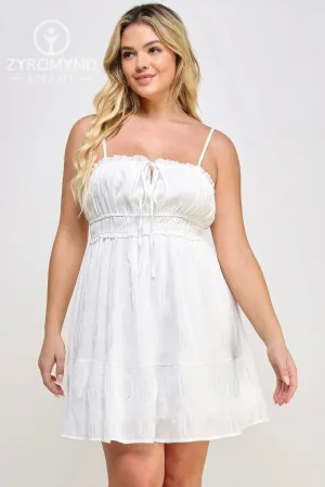 Crinkle Textured Front Tied Ruffle Mini Dress