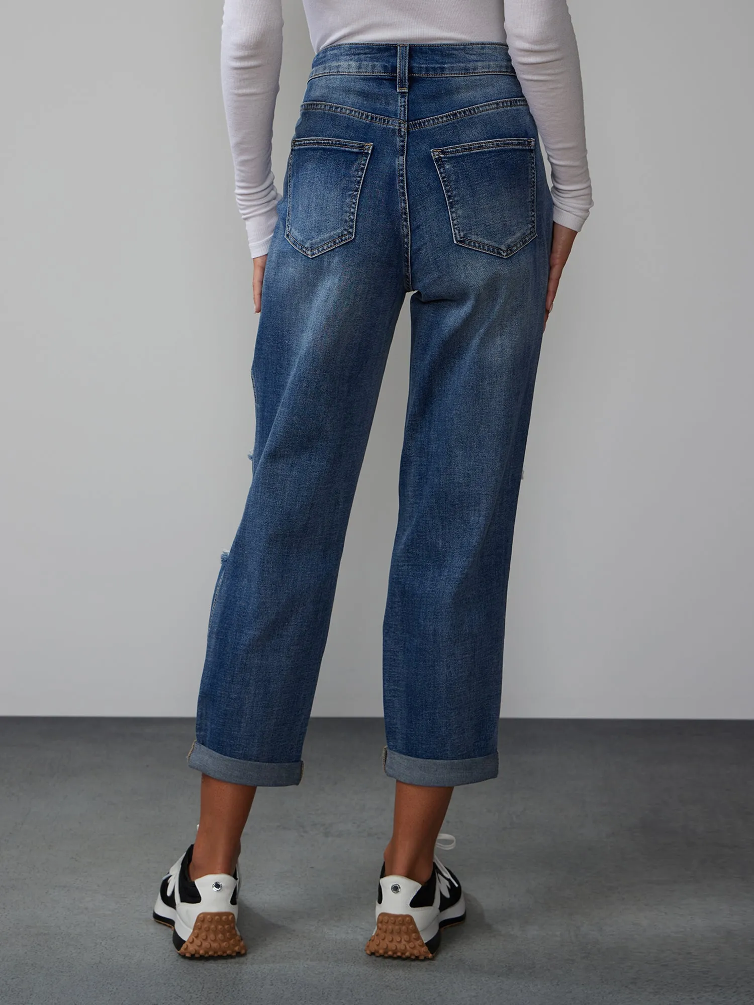 Curvy High Rise Destructed Boyfriend Jeans