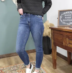 Curvy/Reg Judy Blue Vintage Cut Hem Mid Rise Skinny Jeans