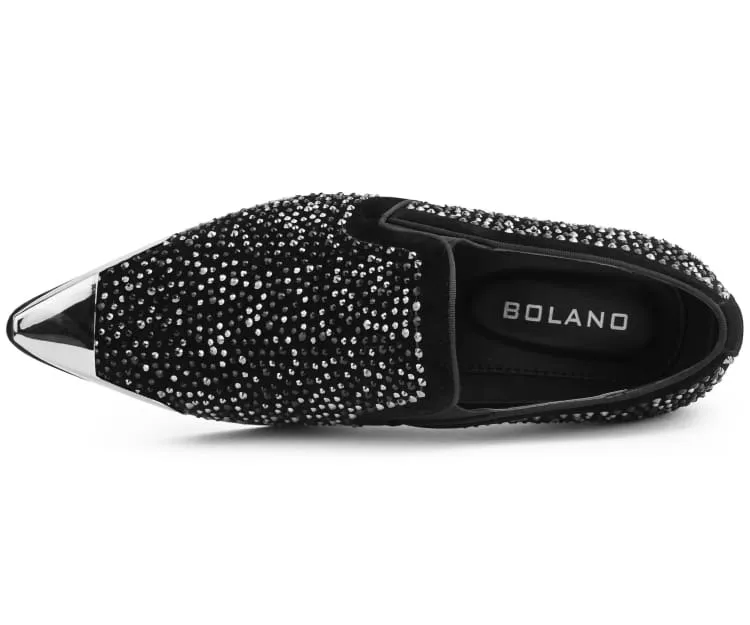 Desta Black/Silver Men’s Slip On Loafers With Rhinestones