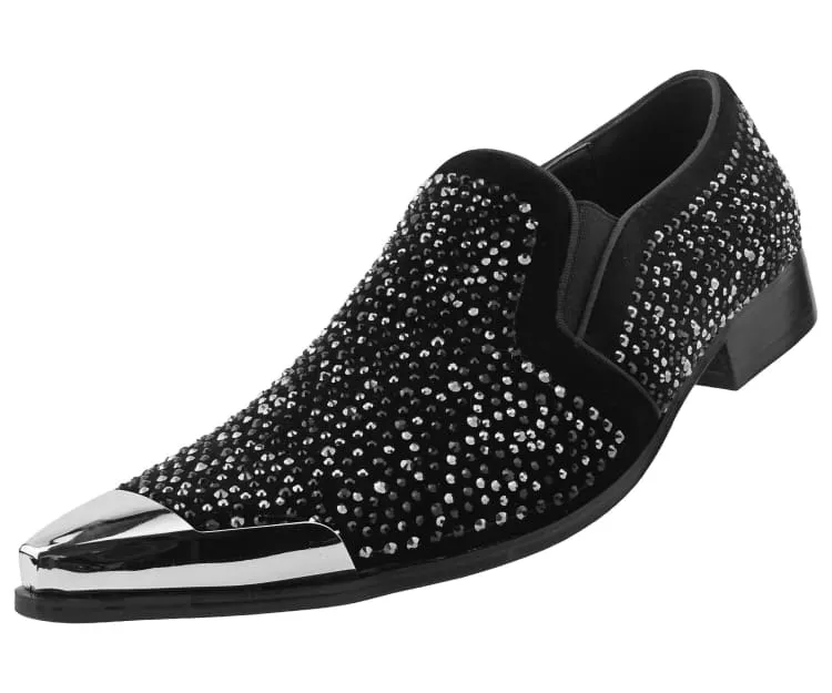 Desta Black/Silver Men’s Slip On Loafers With Rhinestones