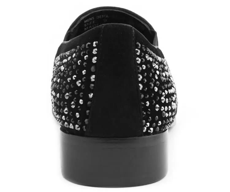 Desta Black/Silver Men’s Slip On Loafers With Rhinestones