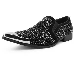Desta Black/Silver Men’s Slip On Loafers With Rhinestones