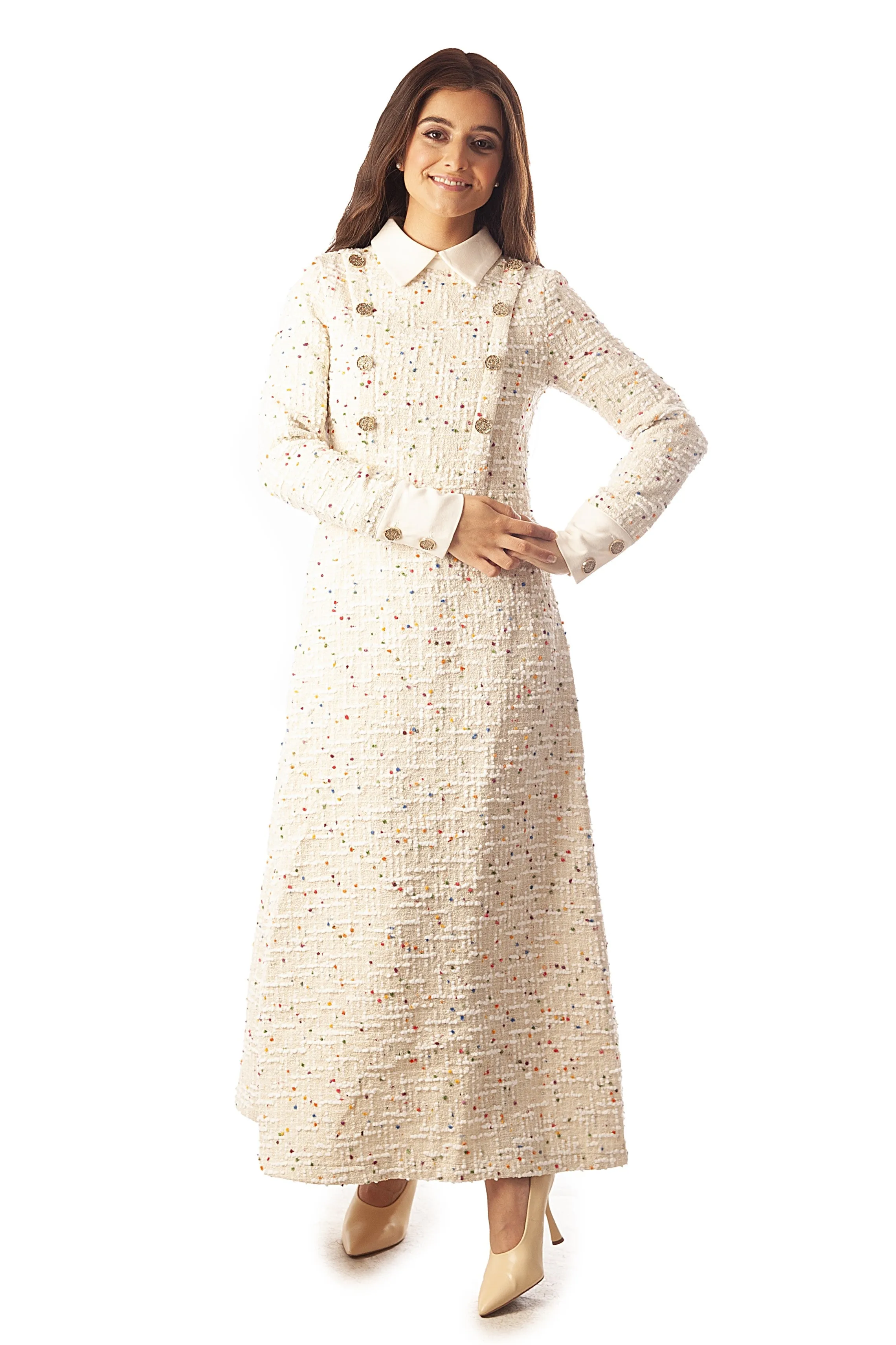 Double Buttons Tweed Dress