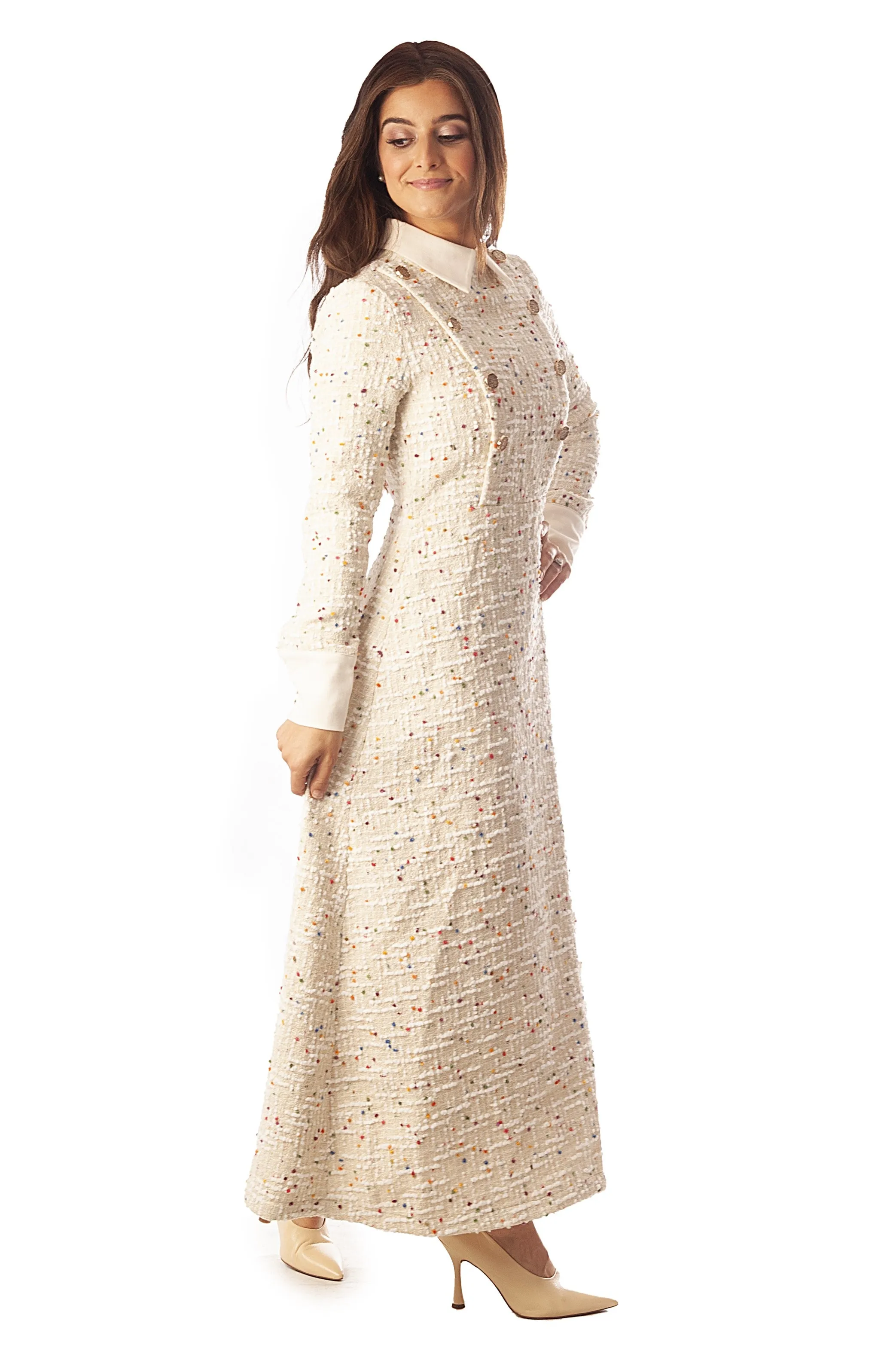 Double Buttons Tweed Dress
