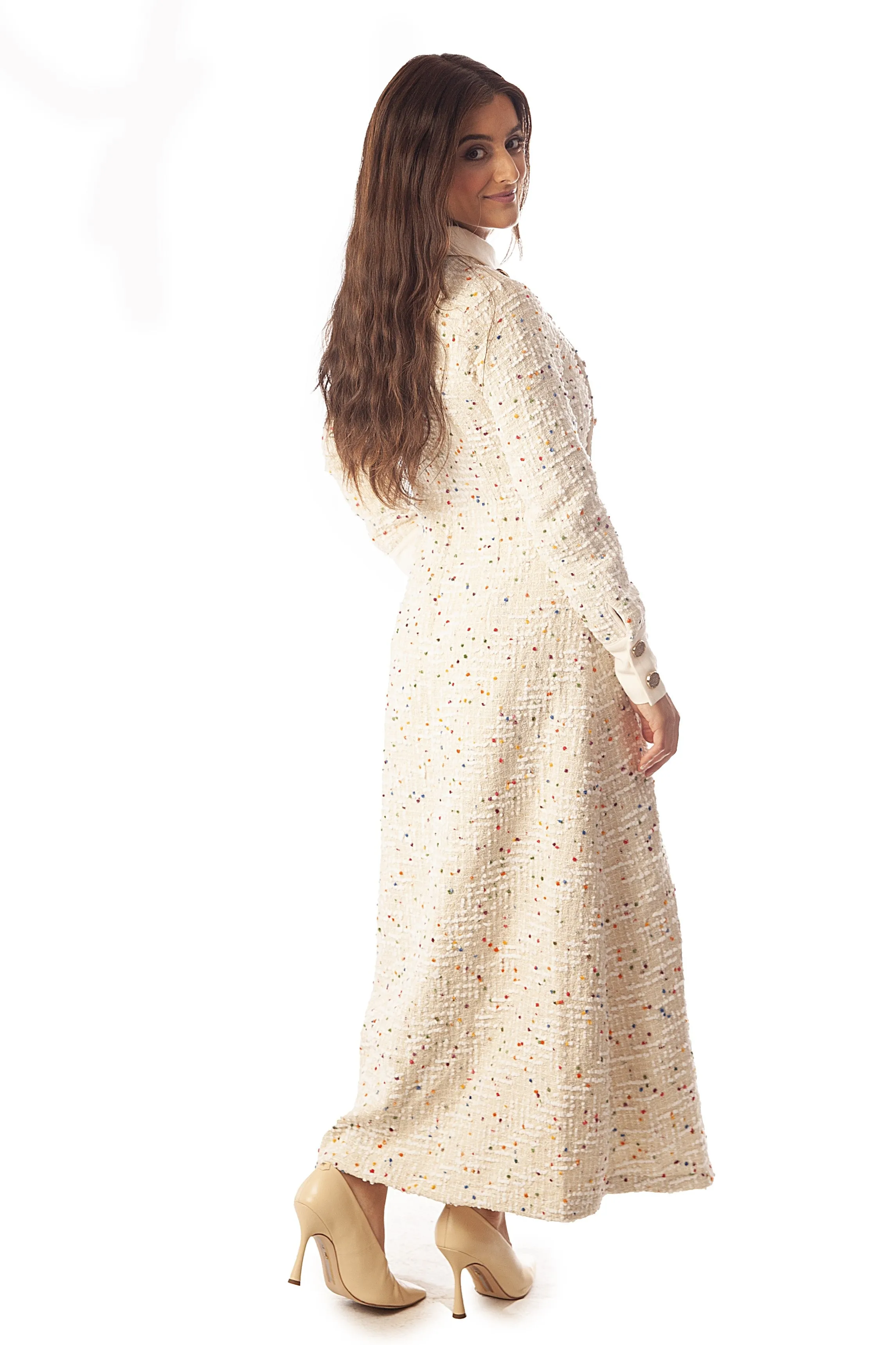 Double Buttons Tweed Dress