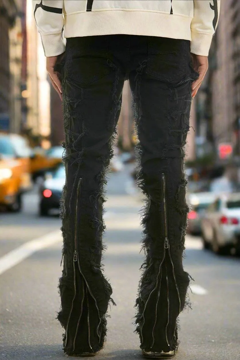 Double Zipper Skinny Flare Jeans