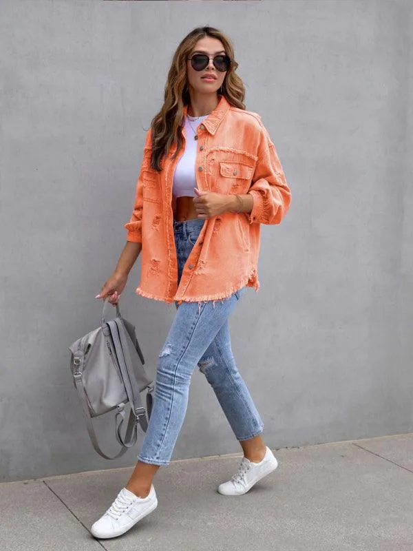 Edgy Elegance: Distressed Raw-Edge Denim Jacket for Effortless Style