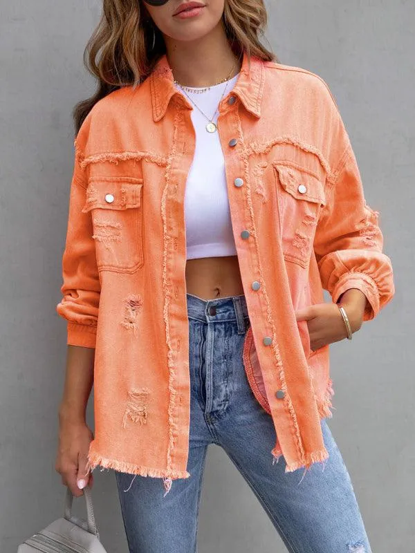 Edgy Elegance: Distressed Raw-Edge Denim Jacket for Effortless Style